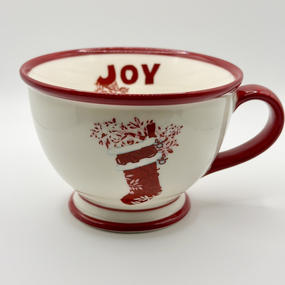 2007 Starbucks Holiday Joy Red & White Christmas Stocking Footed Coffee Cup Mug